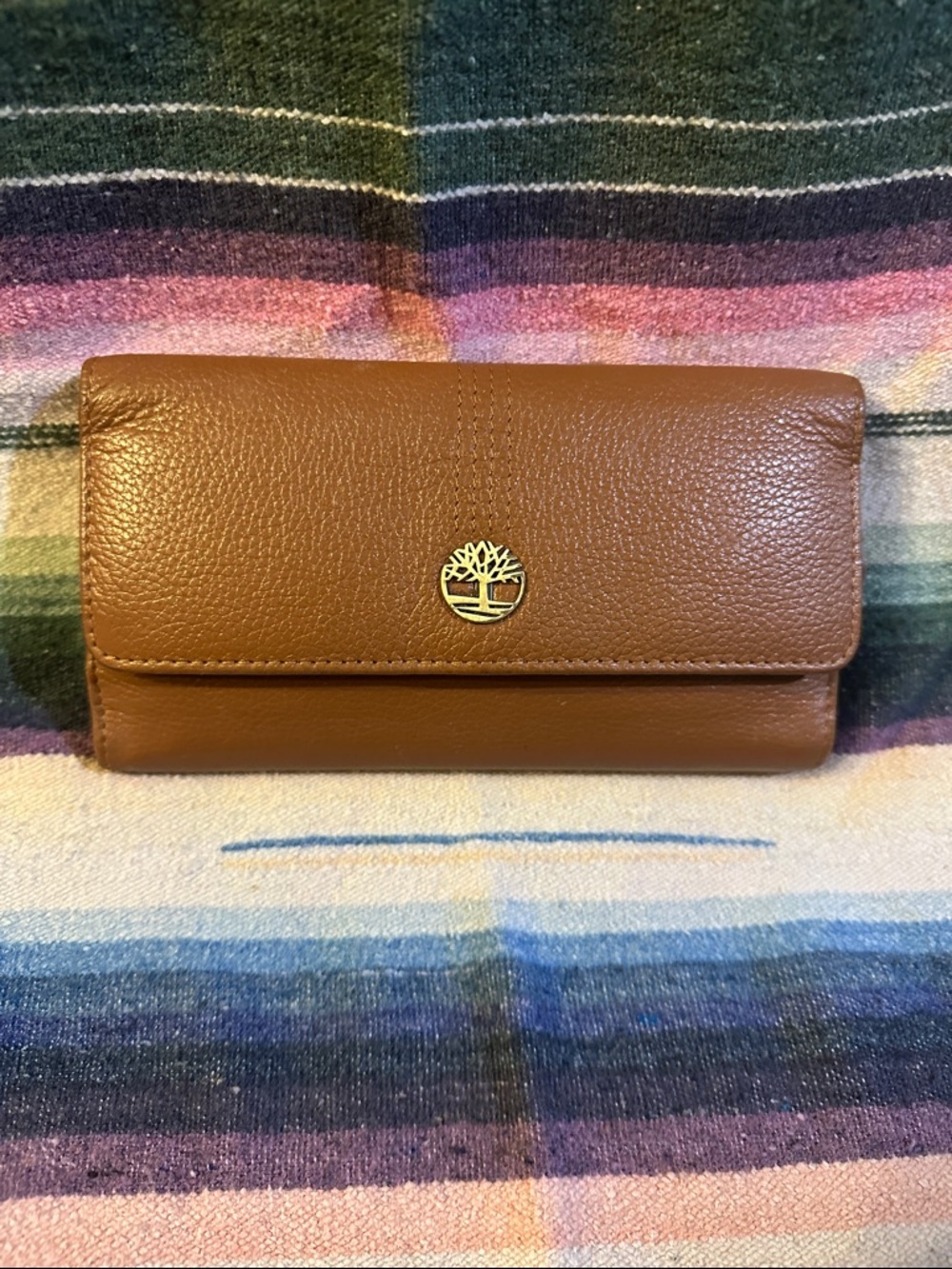 Timberland Chestnut Brown Leather Flap Wallet with Tree Emblem